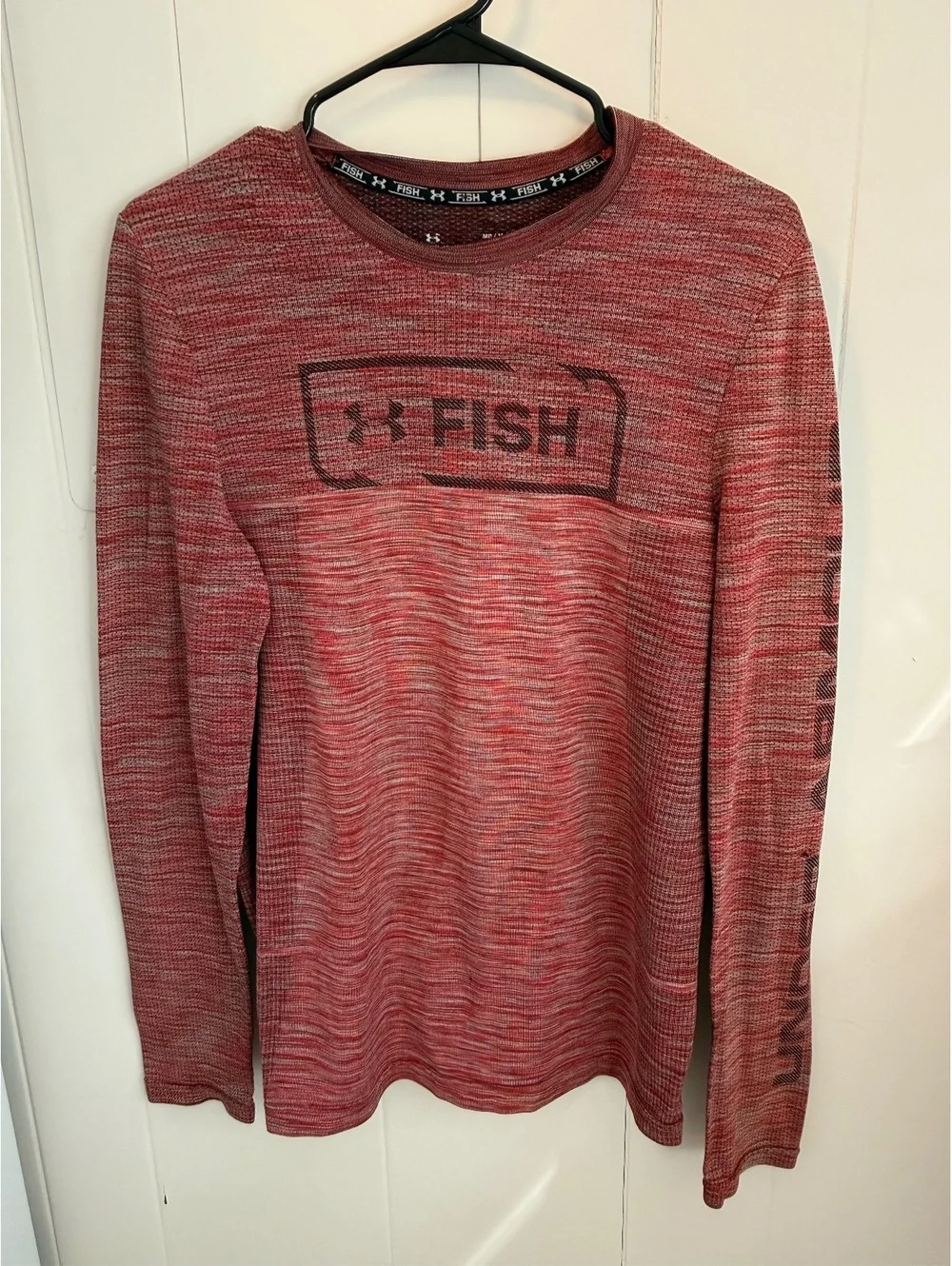 Under Armour Red Long Sleeve Fish Performance Shirt with Small Hole